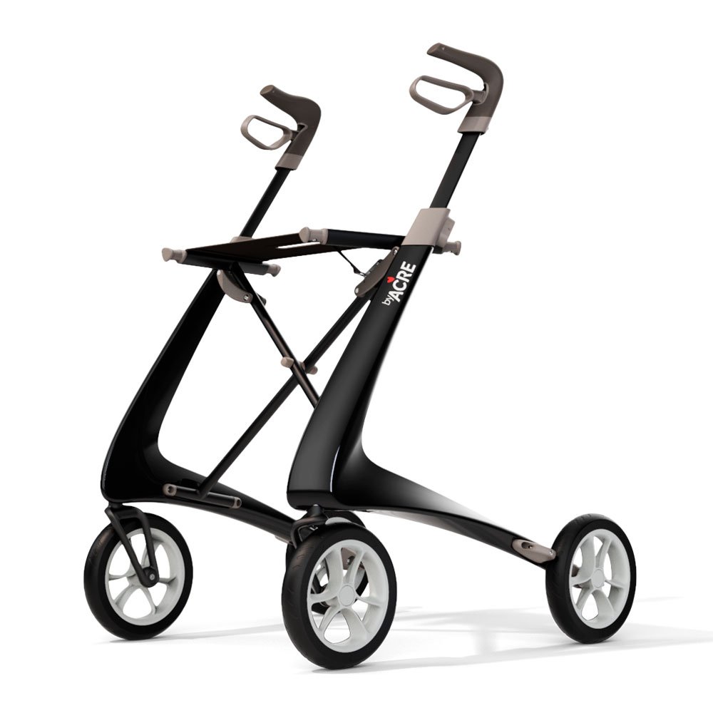 CarbonUltralightRollator-RegularTrack-Black-PerspectiveLeft-Shadows-byACRE