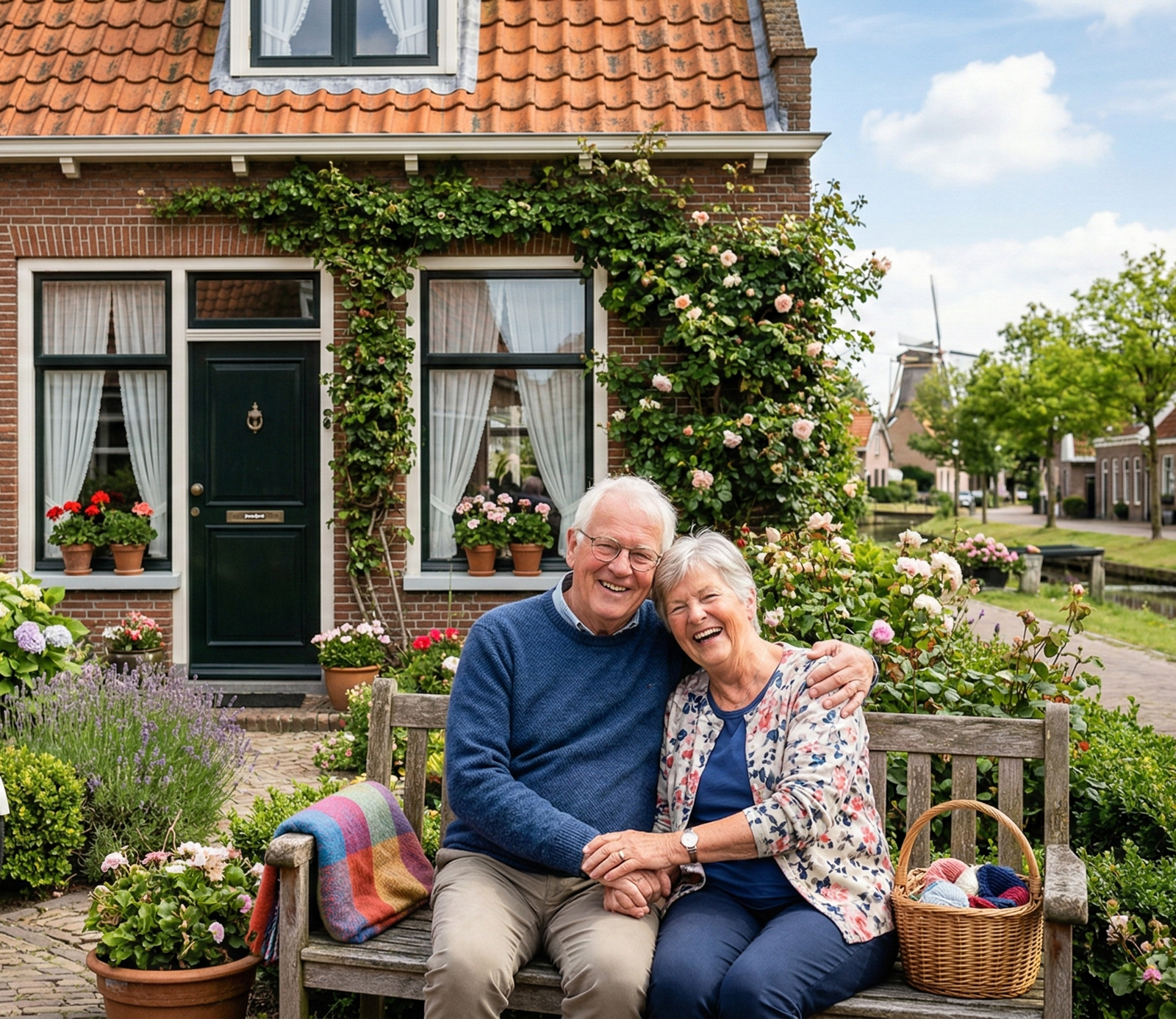 Senioren genieten in hun voortuin