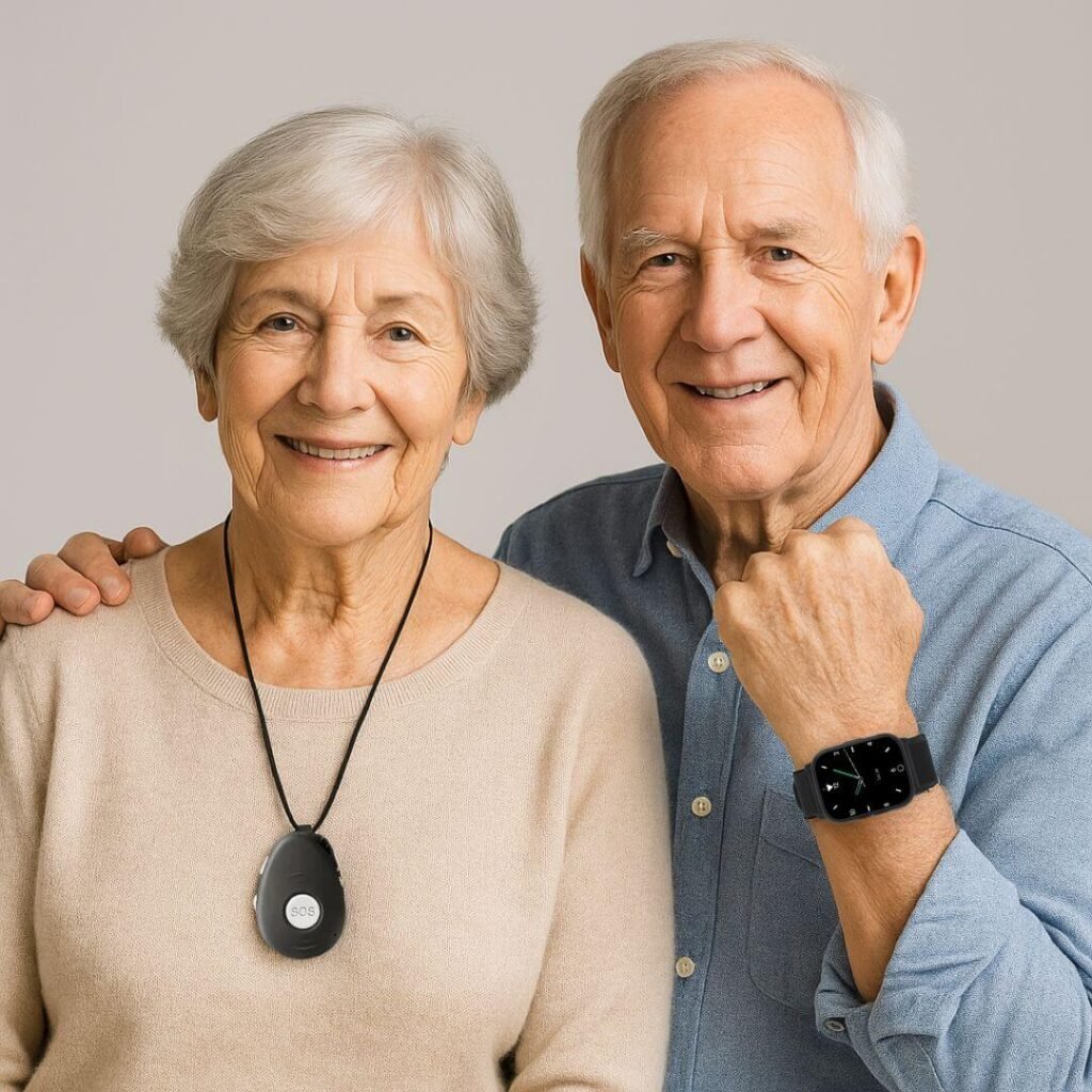 Senioren met een NL alarm wat verbonden is met een meldkamer.